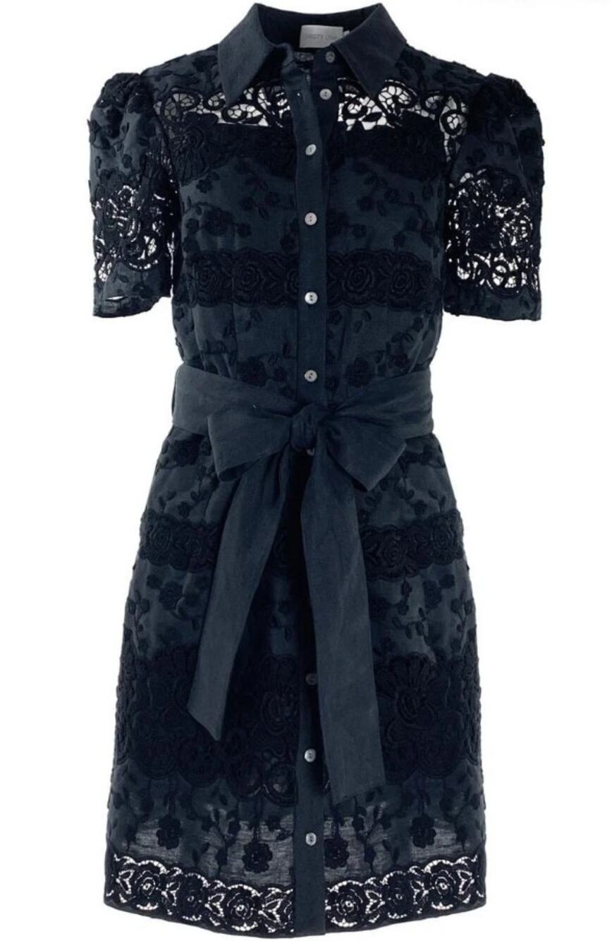 Christy Lynn Valencia Dress Black Floral Lace Belted Mini Dress Size M $850